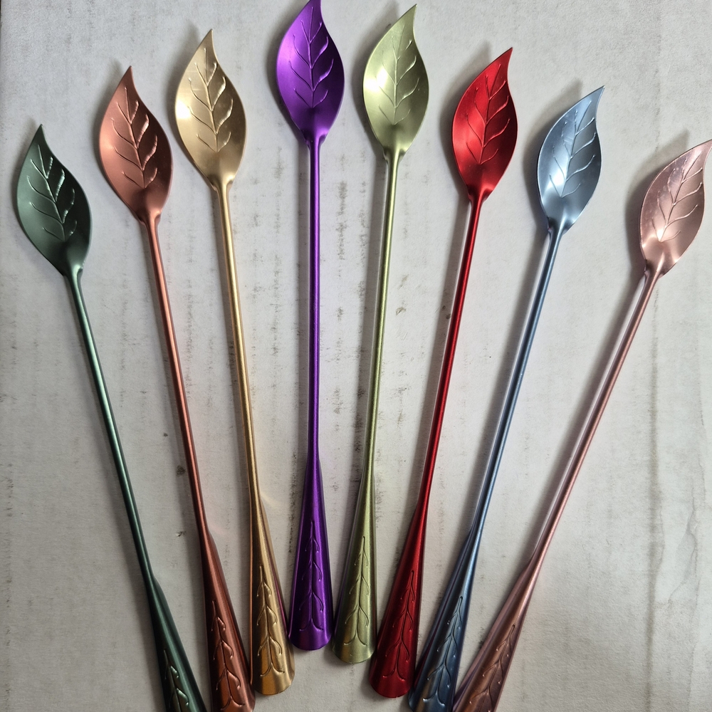 Colorful Leaf Design Metal Stirring Spoons